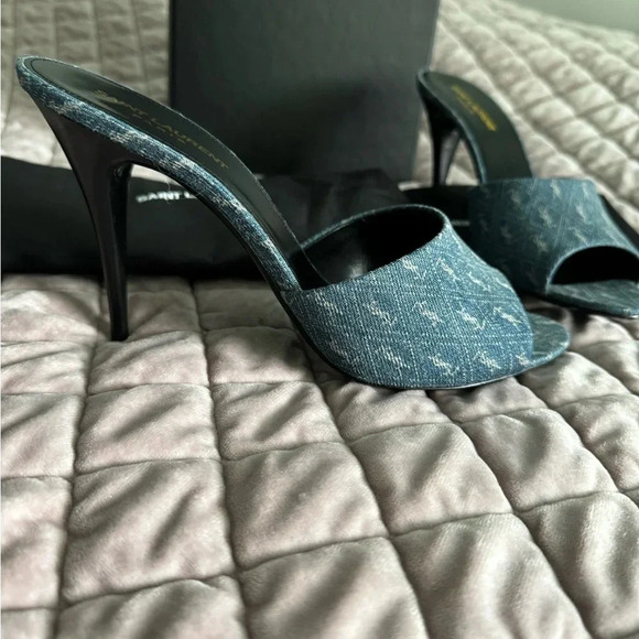 New In Box YSL Saint Laurent LA 16 Denim Mule Size 41 Heels 👠 Open toe shoes - Picture 7 of 9